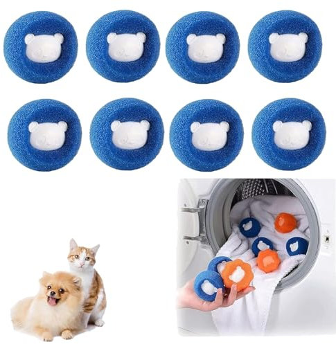 8 StückeTierhaarentferner Waschmaschine, Haarentferner Tierhaare,Fusselbälle Waschmaschine,Wiederverwendbar Fusselball Haarfänger für Wäschetrockner und Waschmaschine