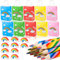 Unvtap 30 Stück Regenbogen Mitgebsel Set 10 Regenbogenstift mit 10 Regenbogen Radiergummis und 10 Regenbogen Geschenktüten, Geschenktüten Kindergeburtstag Mitbringsel Dreikant Buntstifte für Malen