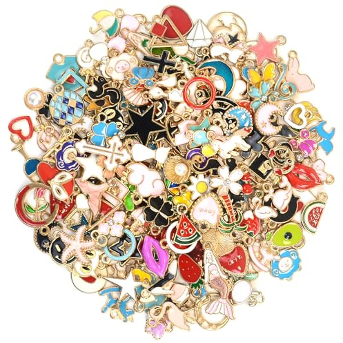 Aokbean 200 Stück Bunte Schmuck Charms Anhänger für DIY Basteln | Mini Charm Set für Kette,Ohrringe,Halskette,Armband,Hochzeit Geschenk,Schmuckherstellung,Bastel Zubehör