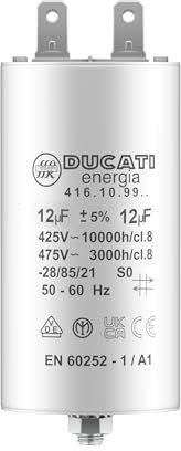 Condensateur 12 uF pour Moteur Monophasé - Utilisation pour Kärcher, Pompe de Piscine, Porte de Garage - 425/450V/475V - Condensateur de Démarrage/Permanent avec Cosses 6,4mm
