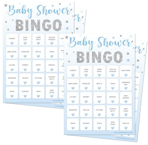 Pink Bee Parties (2 Packs of) Baby Bingo - Baby Boys Shower Party Game. Each Pack 20 Players (40 if Using Both Packs Together) in Our Theme - Blue Stars
