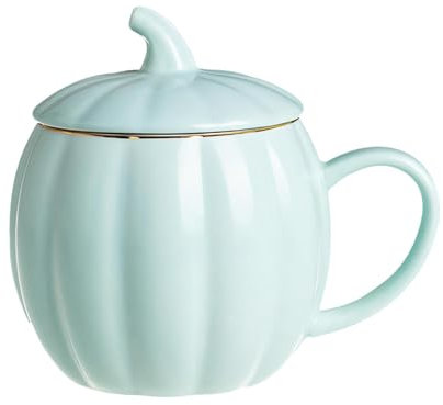 Wpsagek Taza de calabaza Decoración de Halloween Taza de café de calabaza Taza de té de calabaza linda Taza de calabaza de cerámica con tapa, Tazas de Halloween de calabaza Decoración de otoño