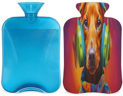 Dachshund Dog Hot Water Bottle with Cover, Music Dog Hot Water Bottle with Cover, 2L Hot Water Bag for Pain Relief, Neck and Shoulder, Hand Feet Warmer