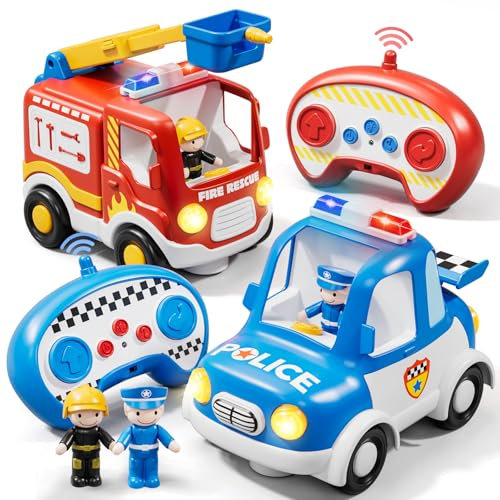 Lehoo Castle Ferngesteuertes Auto ab 3 Jahre, Feuerwehr & Polizeiauto mit Fernbedienung, Auto Ferngesteuert ab 3 Jahre, Geschenk 2 Jahre Junge
