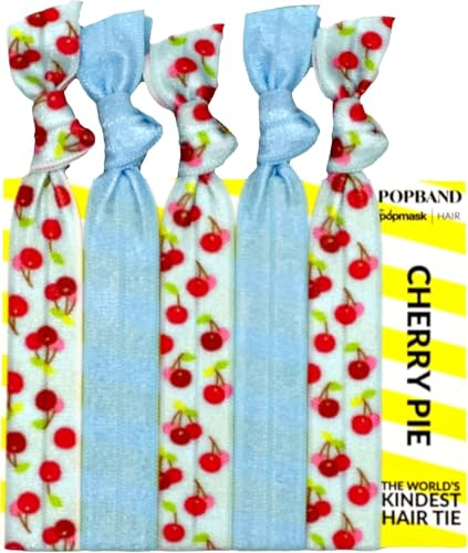Popmask Cherry Pie Knot Hair Bands, Stretchy Hair Bobbles in Assorted Colours, Versatile Hair Accesories for Women, 5 Hair Ties