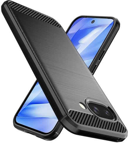 Natbok Funda para Google Pixel 9a,TPU Suave + Fibra de Carbono Flexible Carcasa,Grado Militar a Prueba de Golpes,Anti-Raspaduras,Antideslizante Funda para Pixel 9a,Negro