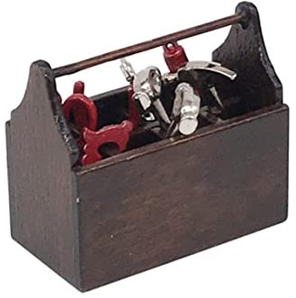 Modelo de Herramientas de reparación de la Caja de Herramientas Retro de la Caja Retro de Madera 4.7*2.9*4.9cm 8 Herramientas 1 Caja para niños para niños.