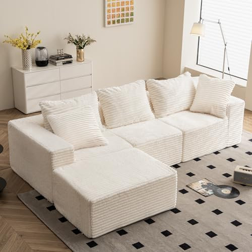 Vamcheer Ecksofa mit Schlaffunktion - Big Sofa 3 Sitzer für Wohnzimmer, L Form Couch, Modulares Schlafsofa, Moderne Schlafcouch, Eckcouch mit 5 Kissen, 274 x 102 cm, Beige