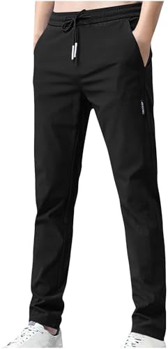 Mrat Pantalon Stretch pour homme Séchage rapide Coupe ample Pantalon décontracté Coupe slim Pantalon à pinces résistant aux plis Cordon de serrage Poches droites Taille élastique Grandes tailles M-5XL