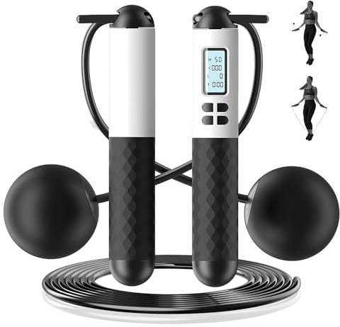 6cm Ball Cordless Skipping Rope With Counter 2-in-1 Ropless Skipping Rope with Counter Smart Digital Gravity Ball Jump Rope with LCD Display Jumping Rope for Adult Kids Fitness Exers (Black+White)