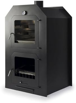 Estufa de leña con Horno y parrilla empotrable C | Horno leña exterior interior Insertable con horno prefabricado de hierro