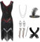 Viktorianische Kleidung Damen - Traditionelles irisches Kleid Korsett für Halloween Halb-Offene Ärmel Geister Schwarze Geisterbraut böse Königin Vampir Verbandkleid für Cosplay Punk-Stil Kostüme