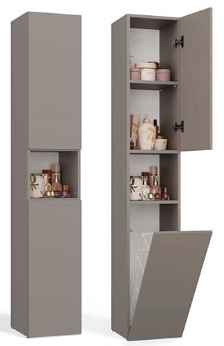BDW Badezimmerschrank, Wäschekorb, 2 - Türen 174 x 31 x 30cm Unterschrank, Waschbeckenunterschrank, Hochschrank, Badmöbel, Bad-Hochschrank, Badregal, NEL III (Grau)