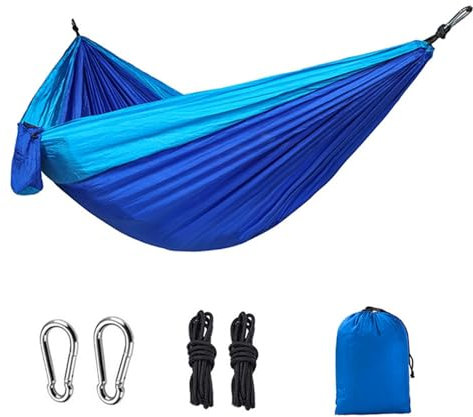 MNEVZX Hängematte Outdoor Camping-Hängematte für Einzelperson, 270 x 140 cm, Outdoor, Jagd, Garten, Hof, Terrasse, Freizeit, Fallschirm-Hängematte, Schaukel, Reisen(Blue)