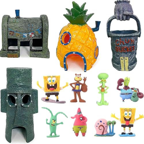 Raqieman 12 Stück Aquarium deko für Unterwasser, Fisch Tank Ornament Ornamente für Salzwasser und Süßwassertanks, Landschaft Ananas Haus Aquarium Deko Höhle für Unterwasser Dekoratio