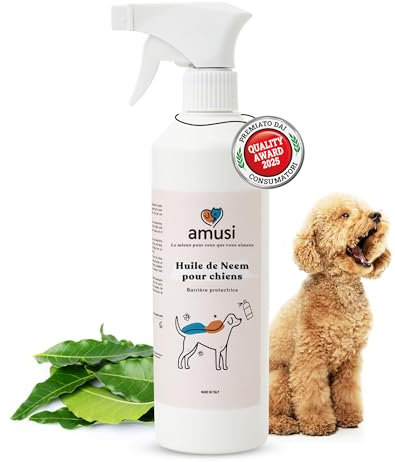 amusi Aceite de Neem para Perros - 500 ml - Anti Insectos - Spray Antipulgas Perros - contra Garrapatas Pulgas Mosquitos Moscas Ácaros Piojos - Anti Pulgas