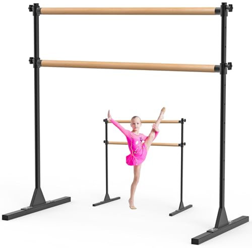 BeneLabel Ballettstange Freistehend, 10 Höhenverstellbare Schwerlast Holz Tanzbar für Kinder Erwachsene Zuhause Workout Fitness Yoga Stretchstange, 120 x 71cm/Schwarz
