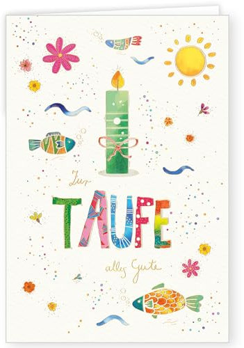 PremiumLine Glückwunschkarte zur Taufe | 1 Stück inkl. Briefumschlag | Taufkarte, Glückwünsche, Grußkarte | 11,5 x 17 cm | umweltfreundliche Klappkarte aus Naturkarton