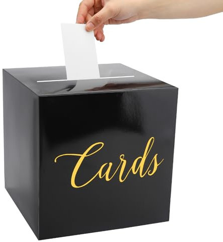 ZMDMAH Kartenbox Hochzeit Geschenkbox Geldbox Geburtstag Geschenkbox Hochzeit Box mit Schlitz mit 10 Stück Grußkarten für Hochzeit Geburtstage Abschlussfeiern Jubiläum Babypartys Partydeko Schwarz