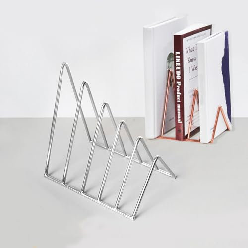 LIKEUDO Metall Zeitschriftenhalter für Schreibtisch, 5 Fächer, 13,5x14x9,5 cm, Dreieckiges Design, Büro Organizer, Schwarz/Roségold/Weiß/Silber (Silber)