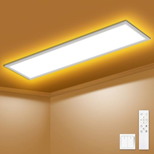 SNADER LED Deckenleuchte Dimmbar - LED Panel 100x25cm, 36W 3600LM Deckenlampe mit Fernbedienung - Nachtlicht Warm - Deckenleuchte Flach für Schlafzimmer Kinderzimmer Wohnzimme Küchenlampe