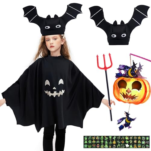5 Pièces Costume Halloween, Déguisement Chauve-souris Enfant, Deguisement Enfant, Costume Chauve-souris Fille, Déguisement Fille pour Halloween Cosplay Fête Costumée
