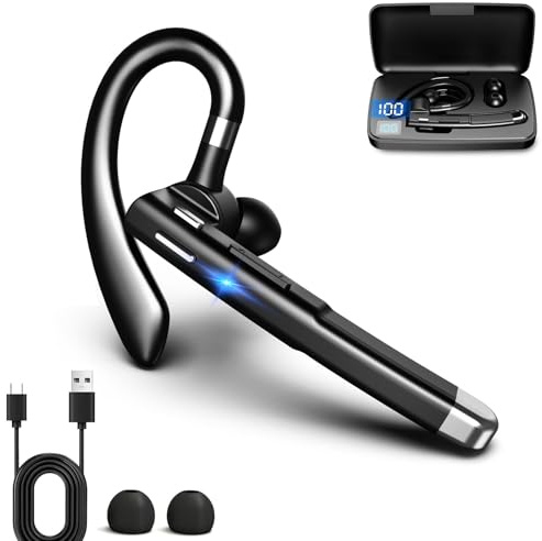 2025 New Bluetooth Trucker Headset, Trucker Bluetooth Headset, Wireless Noise Cancelling, Earpiece for Calls with 500mah Charging Case, 80h Playtime, Hands-Free Earphones (1pcs)
