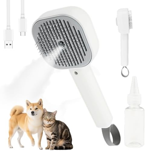VAVPUP Katzenbürste mit Dampf, 3 in 1 Dampfbürste für Haustiere, Automatische Reinigung,Sicher Sanft Haarbürsten,Aufladbare Katzenpflegebürste für Langhaar/Kurzhaar Hunde Katz(grau)