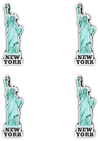 Aufkleber: 100 mm, 4 Stück - New York Freiheitsstatue Sticker 4er Pack Vinyl Aufkleber 100 mm (10 cm) wetterfest Souvenir Reise Deko für Laptop Koffer Flasche