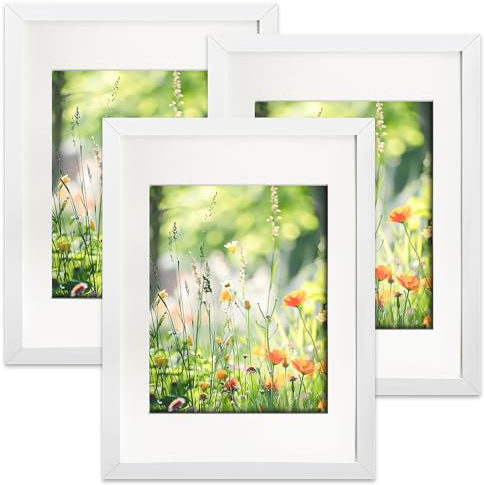 Yonality Cornice in legno A4, Confezione da 3 Cornici portafoto blanco con finestra in foglio acrilico, Cornice per documenti 21x29.7 cm Collage, con 15x20cm tappetino, per decorare stanze