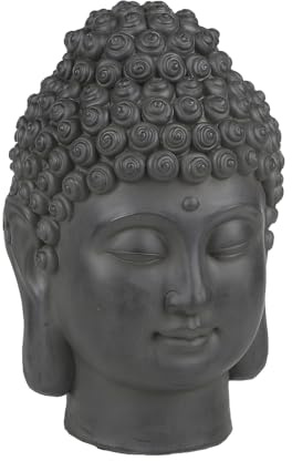 WESTCRAFT Sunnydays Buddha Kopf Statue, Grau, Gartendekoration, Asiatische Skulptur für Innen und Außen, 21 x 20 x 32 cm