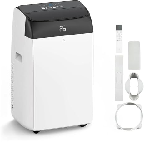 Crevyteg Climatiseur Mobile 12000 BTU 3,5kW Petit Clim Mobile Silencieuse 4-en-1 Refroidissement Ventilation Déshumidification Silencieux <53dB Minuterie 24H écran LED Digital Tuyau D’évacuation A+