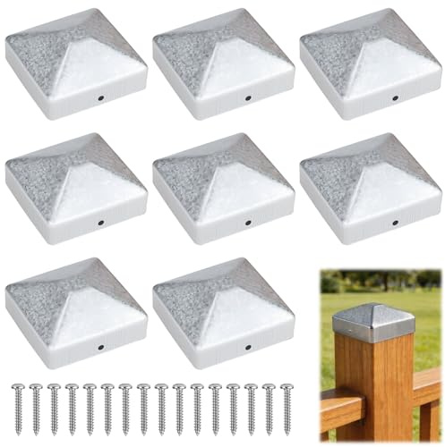 8 Stk Pfostenkappe 9x9cm,Zaunpfosten Kappen,Bodenhülsen für Holzpfosten 9x9cm, Zaun Abdeckkappen,Pfostenkappen,Quadratisch Zaunpfahlkappe für Holz Pfosten,mit 16 Schrauben (115, Gramm)
