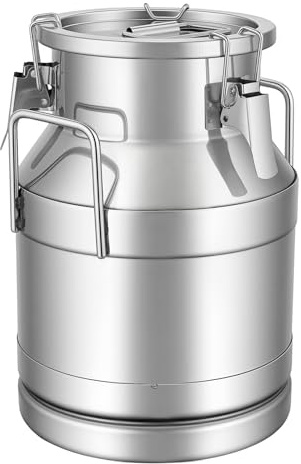 Bidon Lait Inox 10L, Boîte Conservation Alimentaire Acier, Conteneur Hermétique Pour Riz Thé Huile Vinaigre, Grand Orifice Facile Nettoyage, Fond Surélevé Antidérapant, Argent 25x35cm