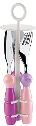Fratelli Guzzini Bimbi Set 3 Posate per Bambini Billo, ABS/PP 304 18/10, Stainless Steel AISI 410 (Knife), Multicolore, 6.2 x 6.2 x 17 cm