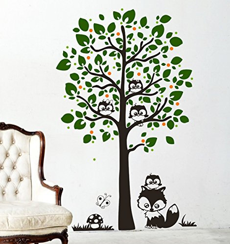 Wandtattoo Baum mit Eulen Eulenbaum Eule M1346 - ausgewählte Farbe: *Dunkelgrau/Hellgrau/DunkelgrauPink* ausgewählte Größe:*XXL_224cmx140cm