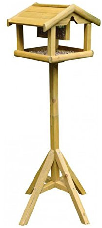 Premium Free Standing Wooden Bird Table with Built in roof nut Feeder Insert