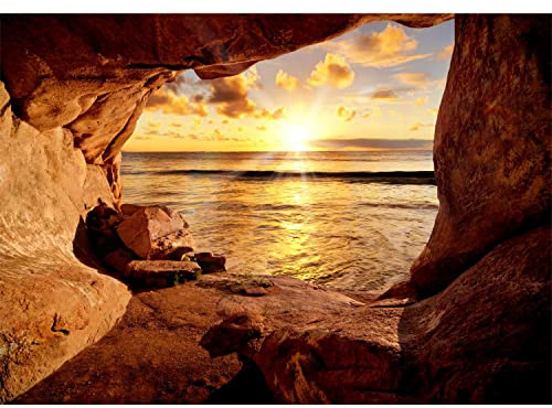 Runa Art Wallpaper 396 x 280 cm Gorge Beach Sunset Non-Woven Decoration Print Wall Mural Living Room - Made in Germany - Brown Orange 9071012a