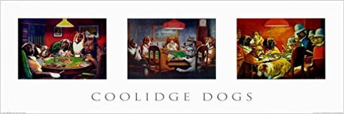 Buyartforless Dogs Playing Poker Triptych by C.M. Coolidge 62x21 Dogs Art Print Poster