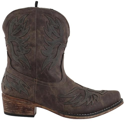 ROPER Amelia Damen-Stiefel, mit geprägten Verzierungen und spitz zulaufender Zehenform, knöchelhoch, niedriger Absatz (2,5-5,1 cm), Braun