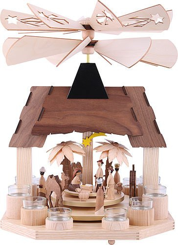 Drechslerei Kuhnert 1-stöckige Pyramide Christi Geburt mit Zwei gegenläufigen Flügelrädern - 41 cm