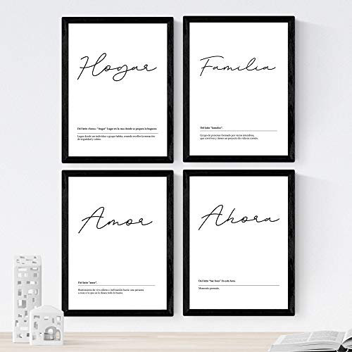Nacnic Set de 4 láminas de Palabras Mi Hogar, en tamaño A4, Poster papel 250 gr. Con Marco