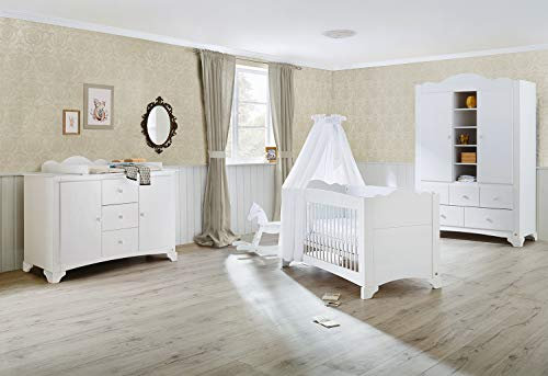 PINOLINO Kinderzimmer Set extrabreit groß Pino, Massivholz, extra Staurau, weiß