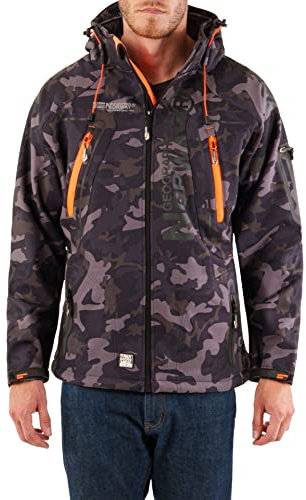 Geographical Norway Techno Softshelljacke Herren Kapuze abnehmbar, Black/Orange, L