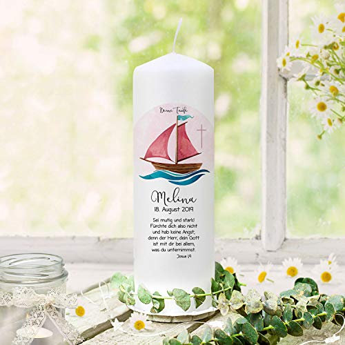 Taufkerze Kerze zur Taufe Segelboot Schiff rosa Kreuz Wunschname Spruch Datum individualisierbar wk148 - ausgewählte Größe: *1. Taufkerze*