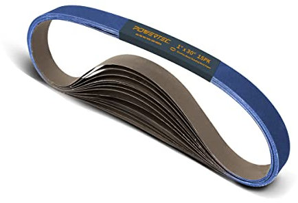 POWERTEC 1 x 30 Inch Zirconia Sanding Belts for Bench Belt Disc Sander, 15PK, 3 Each of 24/36/60/100/120 Grits, Belt Sander Sanding Belt for Knife Sharpening, Woodworking (41300-1Z)