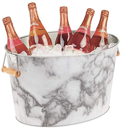 mDesign Flaschenkühler aus Metall – dekorativer Getränkekühler mit Griffen – ideal als Getränkewanne für Wein, Bier, Sekt oder Softgetränke – weiß und grau