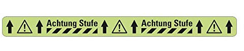 AnTina TAPES Antirutsch Warnmarkierung Sicherheitsmarkierung, lang nachleuchtend, selbstklebend, rutschsichere Bodenmarkierung R10 (Achtung Stufe 50mm x 600mm)