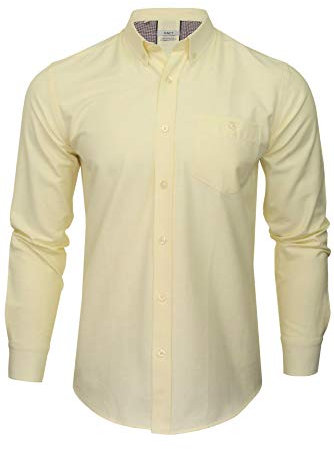 Xact Men's Oxford Long Sleeved Shirt, Button-Down Collar, Cotton Rich, Regular Fit (Yellow) L