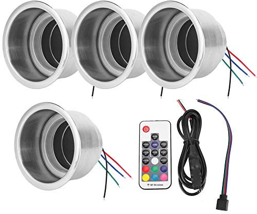 Qiilu 4 pcs RGB Porte-gobelets à Boisson, DC 12V RGB LED Porte-gobelets en Acier Inoxydable Bouteille de Boisson avec télécommande pour Marine RV Truck Car